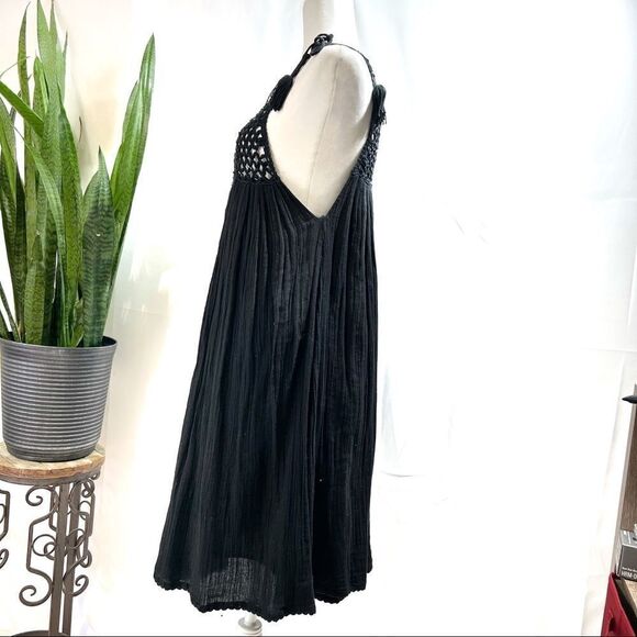 Anthropologie Cotton Bohemian Style LOVE SAM Black Dress Beaded Crochet on top - Picture 11 of 14